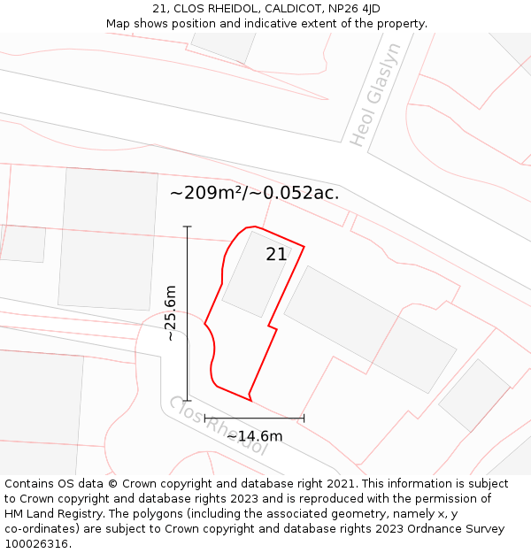 21, CLOS RHEIDOL, CALDICOT, NP26 4JD: Plot and title map