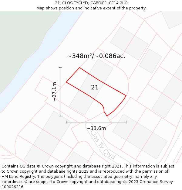 21, CLOS TYCLYD, CARDIFF, CF14 2HP: Plot and title map