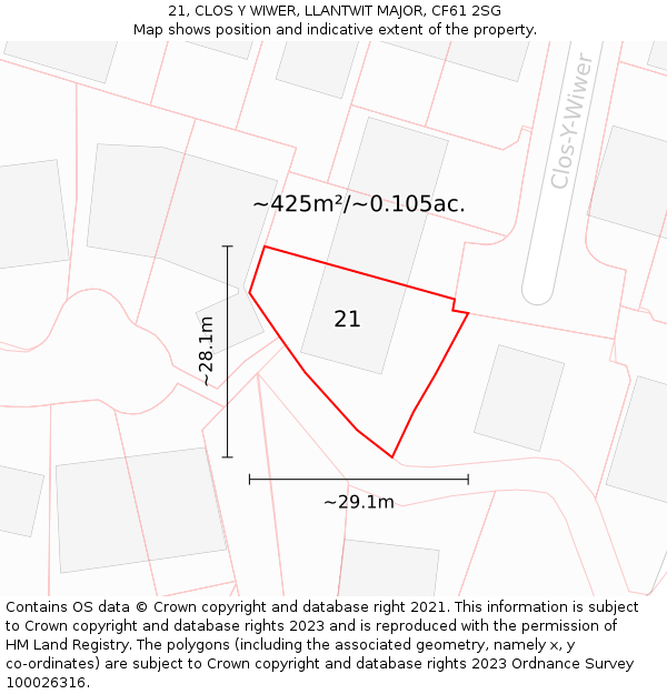 21, CLOS Y WIWER, LLANTWIT MAJOR, CF61 2SG: Plot and title map