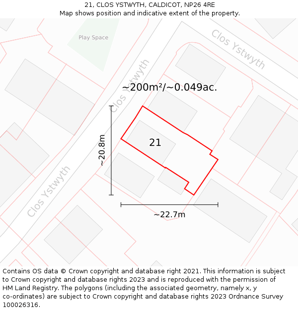 21, CLOS YSTWYTH, CALDICOT, NP26 4RE: Plot and title map