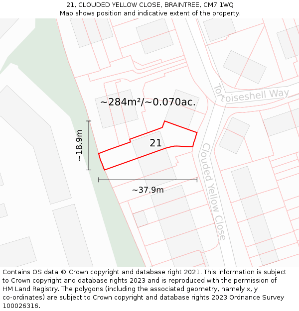 21, CLOUDED YELLOW CLOSE, BRAINTREE, CM7 1WQ: Plot and title map