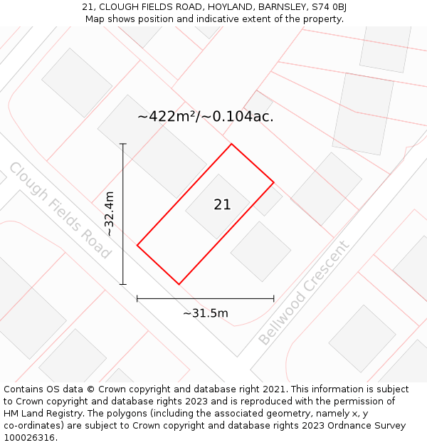 21, CLOUGH FIELDS ROAD, HOYLAND, BARNSLEY, S74 0BJ: Plot and title map