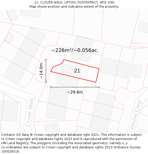 21, CLOVER WALK, UPTON, PONTEFRACT, WF9 1NN: Plot and title map