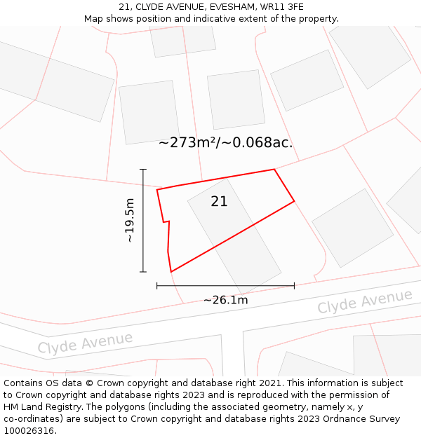 21, CLYDE AVENUE, EVESHAM, WR11 3FE: Plot and title map