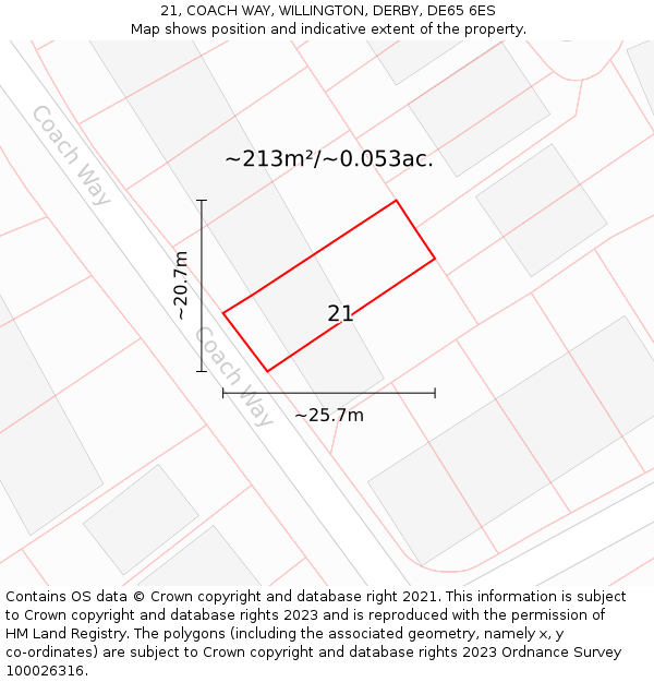 21, COACH WAY, WILLINGTON, DERBY, DE65 6ES: Plot and title map