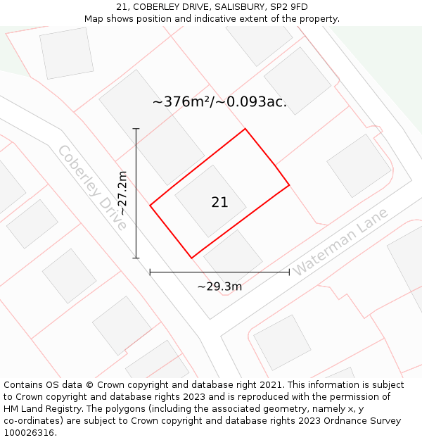21, COBERLEY DRIVE, SALISBURY, SP2 9FD: Plot and title map
