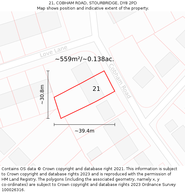 21, COBHAM ROAD, STOURBRIDGE, DY8 2PD: Plot and title map