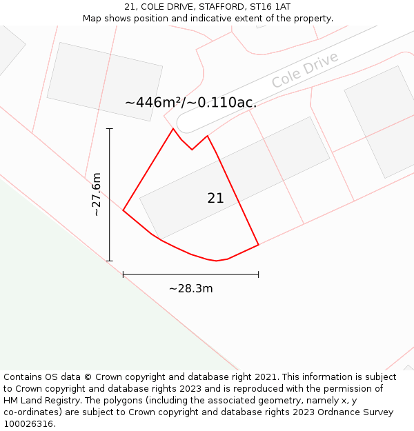 21, COLE DRIVE, STAFFORD, ST16 1AT: Plot and title map