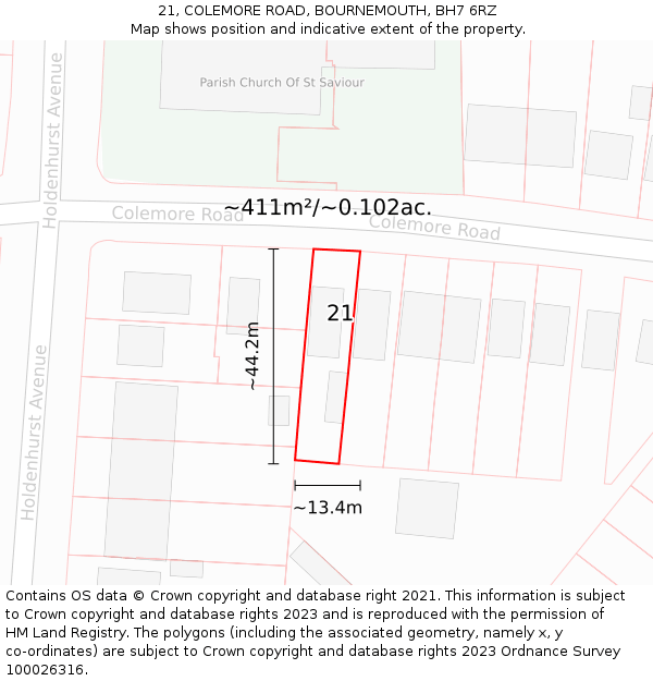 21, COLEMORE ROAD, BOURNEMOUTH, BH7 6RZ: Plot and title map