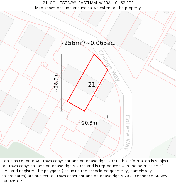 21, COLLEGE WAY, EASTHAM, WIRRAL, CH62 0DF: Plot and title map