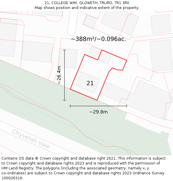 21, COLLEGE WAY, GLOWETH, TRURO, TR1 3RX: Plot and title map