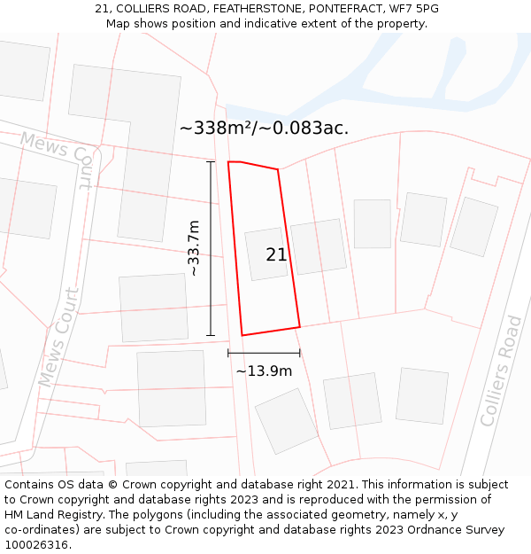 21, COLLIERS ROAD, FEATHERSTONE, PONTEFRACT, WF7 5PG: Plot and title map