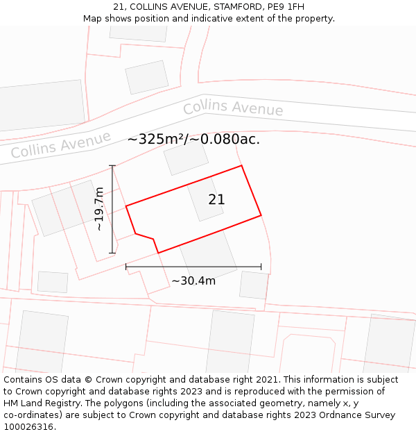 21, COLLINS AVENUE, STAMFORD, PE9 1FH: Plot and title map