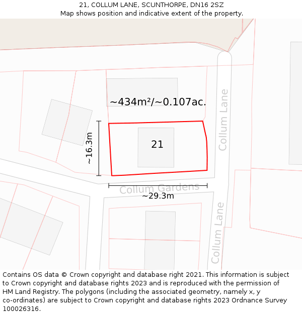 21, COLLUM LANE, SCUNTHORPE, DN16 2SZ: Plot and title map