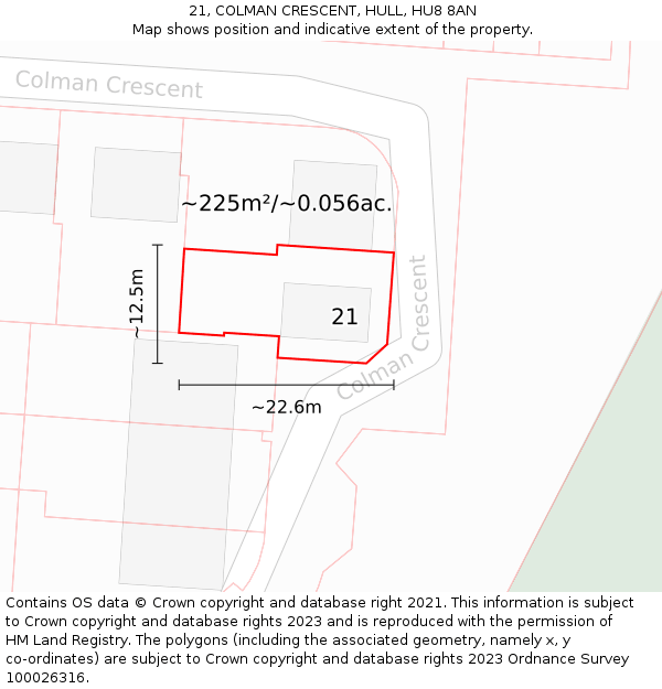 21, COLMAN CRESCENT, HULL, HU8 8AN: Plot and title map