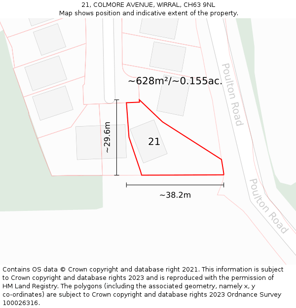 21, COLMORE AVENUE, WIRRAL, CH63 9NL: Plot and title map