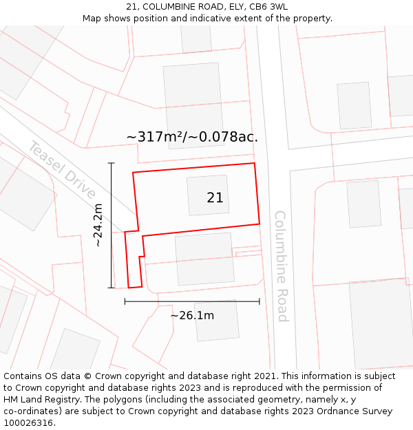 21, COLUMBINE ROAD, ELY, CB6 3WL: Plot and title map