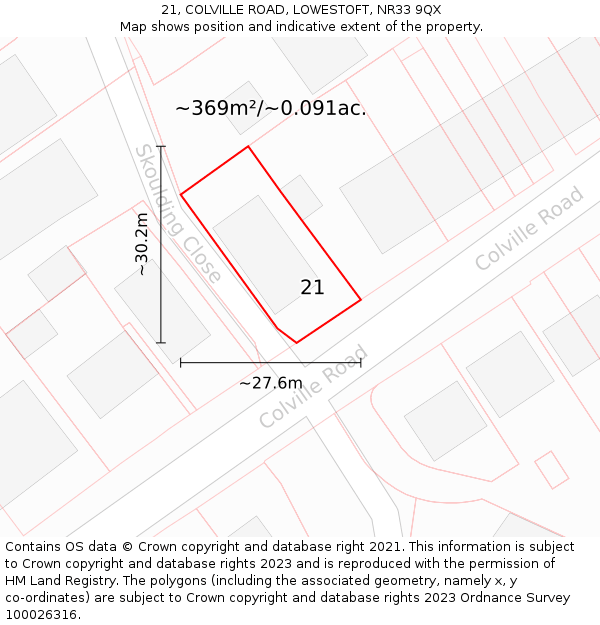 21, COLVILLE ROAD, LOWESTOFT, NR33 9QX: Plot and title map