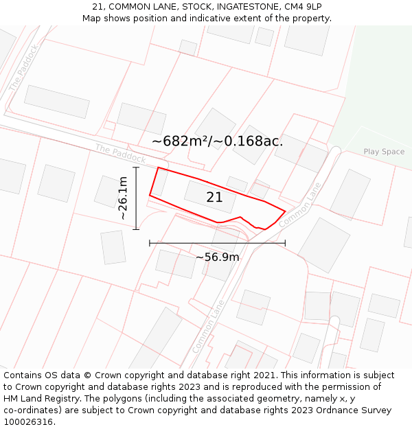 21, COMMON LANE, STOCK, INGATESTONE, CM4 9LP: Plot and title map