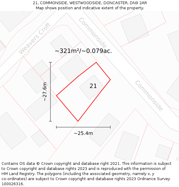 21, COMMONSIDE, WESTWOODSIDE, DONCASTER, DN9 2AR: Plot and title map