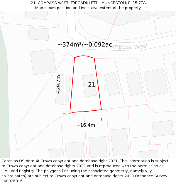 21, COMPASS WEST, TREGADILLETT, LAUNCESTON, PL15 7EA: Plot and title map