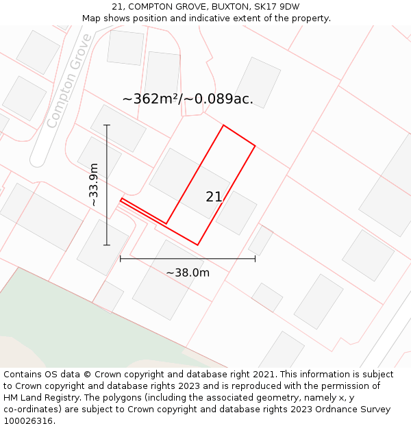 21, COMPTON GROVE, BUXTON, SK17 9DW: Plot and title map