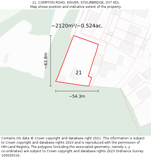 21, COMPTON ROAD, KINVER, STOURBRIDGE, DY7 6DL: Plot and title map