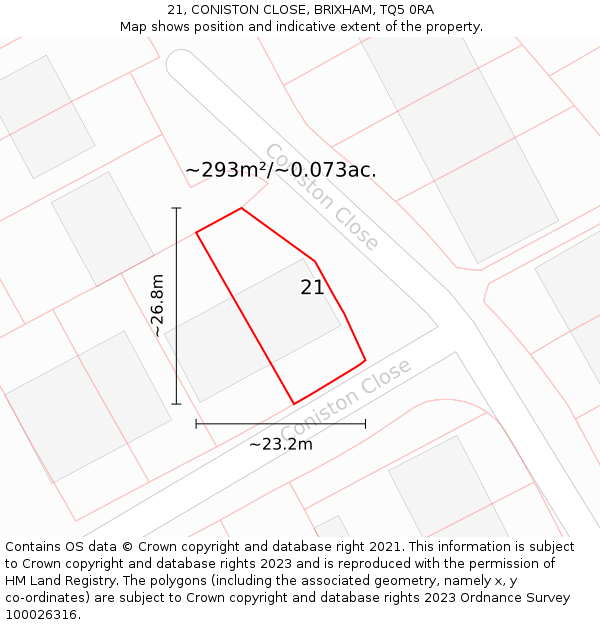21, CONISTON CLOSE, BRIXHAM, TQ5 0RA: Plot and title map