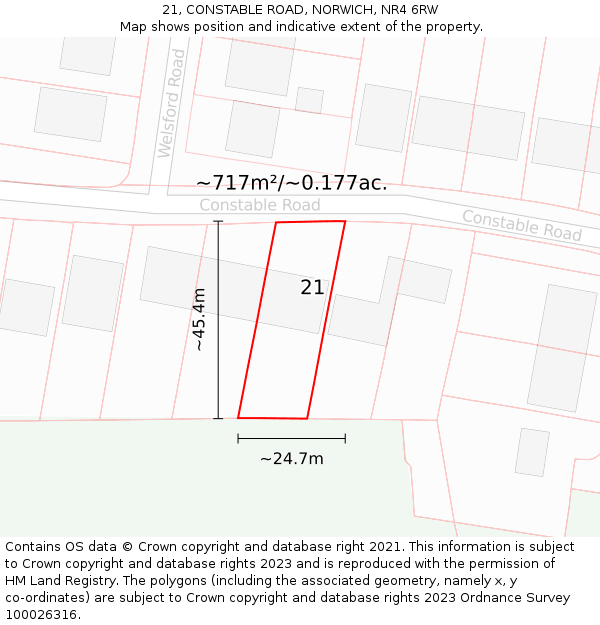 21, CONSTABLE ROAD, NORWICH, NR4 6RW: Plot and title map