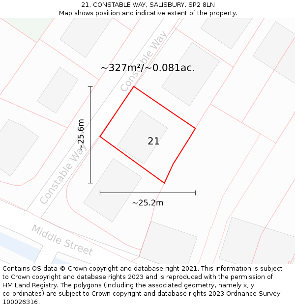 21, CONSTABLE WAY, SALISBURY, SP2 8LN: Plot and title map