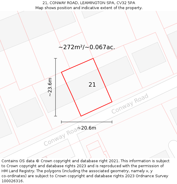 21, CONWAY ROAD, LEAMINGTON SPA, CV32 5PA: Plot and title map