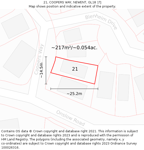 21, COOPERS WAY, NEWENT, GL18 1TJ: Plot and title map