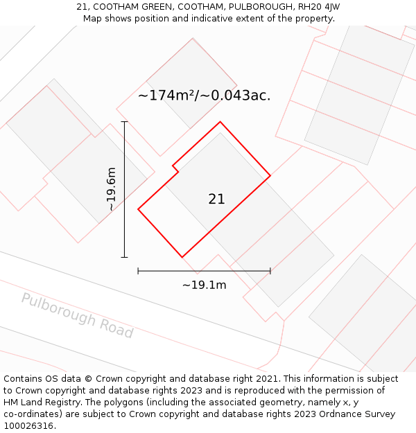 21, COOTHAM GREEN, COOTHAM, PULBOROUGH, RH20 4JW: Plot and title map