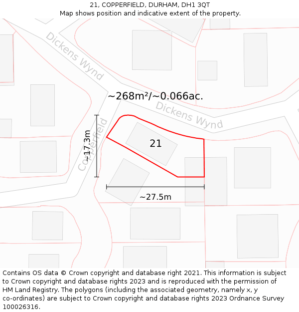 21, COPPERFIELD, DURHAM, DH1 3QT: Plot and title map
