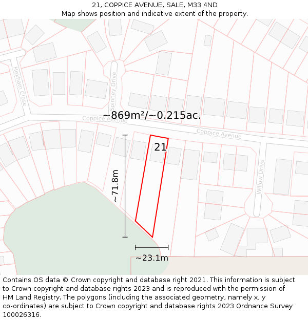 21, COPPICE AVENUE, SALE, M33 4ND: Plot and title map