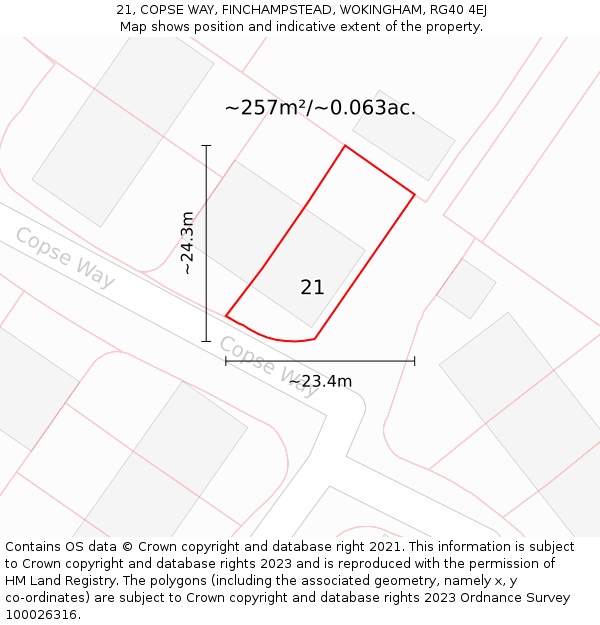 21, COPSE WAY, FINCHAMPSTEAD, WOKINGHAM, RG40 4EJ: Plot and title map