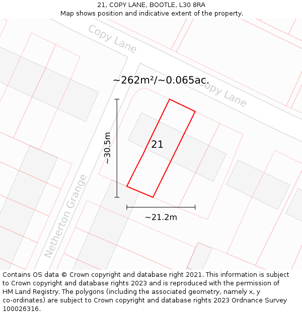 21, COPY LANE, BOOTLE, L30 8RA: Plot and title map