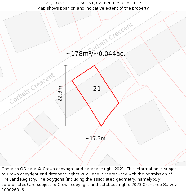 21, CORBETT CRESCENT, CAERPHILLY, CF83 1HP: Plot and title map