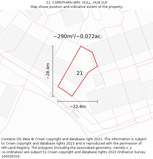 21, CORINTHIAN WAY, HULL, HU9 1UF: Plot and title map