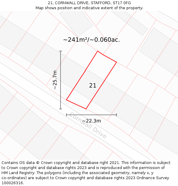 21, CORNWALL DRIVE, STAFFORD, ST17 0FG: Plot and title map
