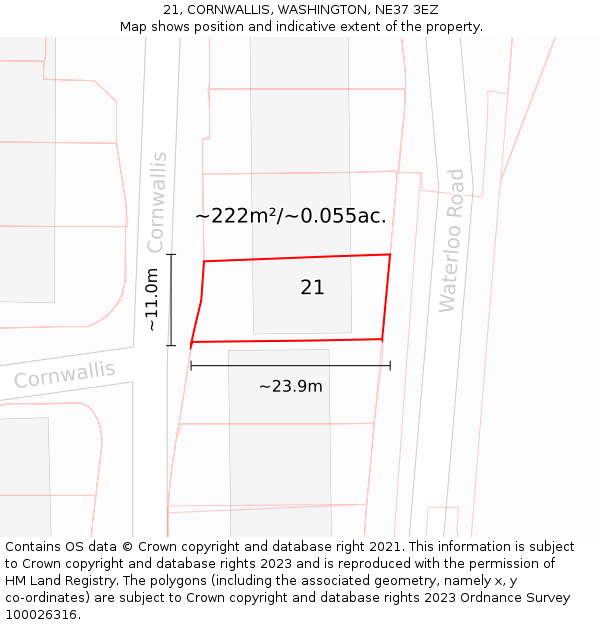 21, CORNWALLIS, WASHINGTON, NE37 3EZ: Plot and title map