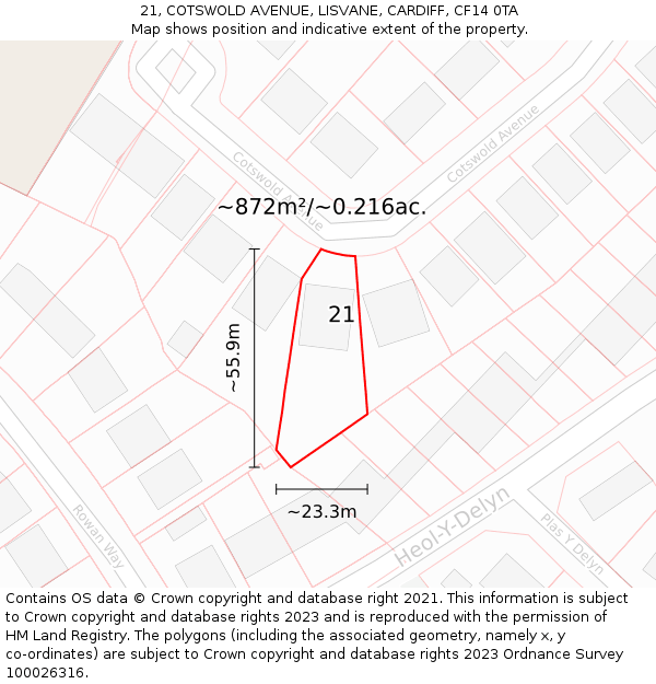 21, COTSWOLD AVENUE, LISVANE, CARDIFF, CF14 0TA: Plot and title map