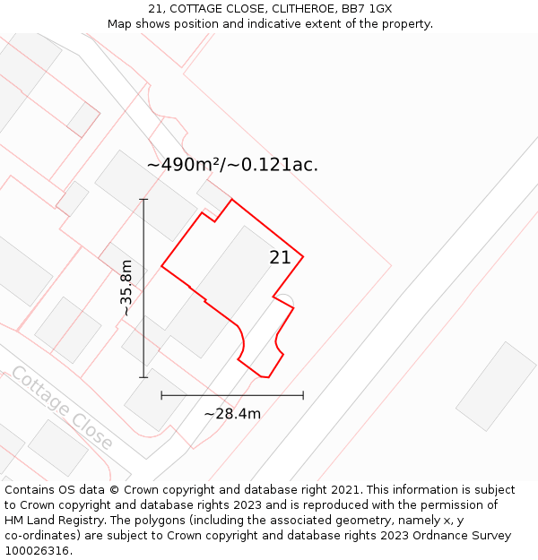 21, COTTAGE CLOSE, CLITHEROE, BB7 1GX: Plot and title map