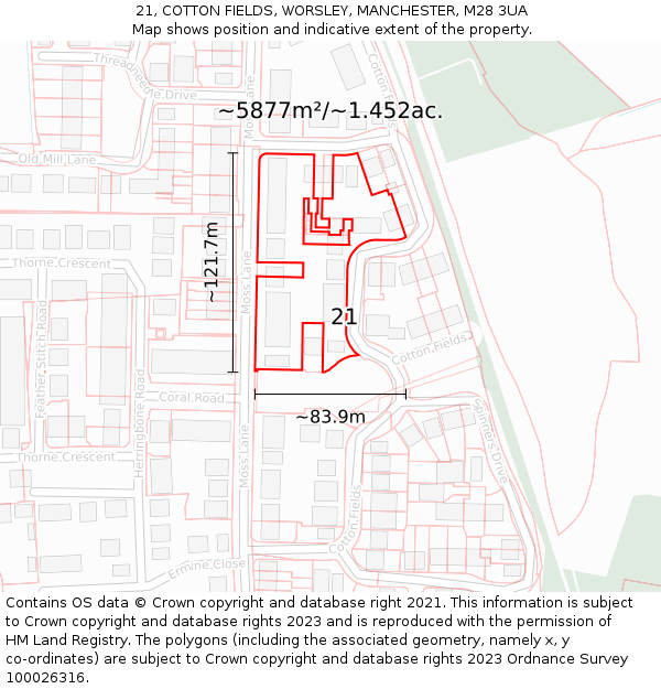 21, COTTON FIELDS, WORSLEY, MANCHESTER, M28 3UA: Plot and title map