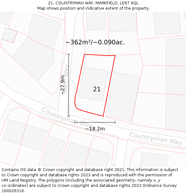 21, COUNTRYMAN WAY, MARKFIELD, LE67 9QL: Plot and title map