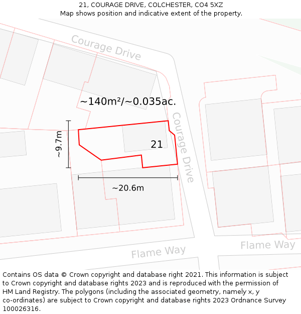 21, COURAGE DRIVE, COLCHESTER, CO4 5XZ: Plot and title map