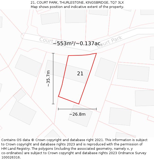 21, COURT PARK, THURLESTONE, KINGSBRIDGE, TQ7 3LX: Plot and title map