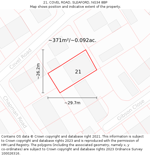 21, COVEL ROAD, SLEAFORD, NG34 8BP: Plot and title map