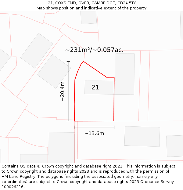 21, COXS END, OVER, CAMBRIDGE, CB24 5TY: Plot and title map