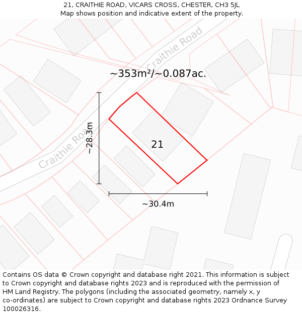 21, CRAITHIE ROAD, VICARS CROSS, CHESTER, CH3 5JL: Plot and title map